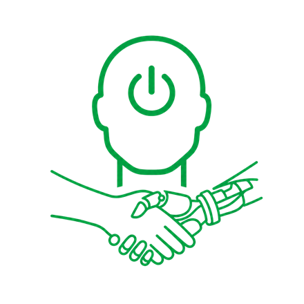 Viktrum mark — head with power symbol and handshake